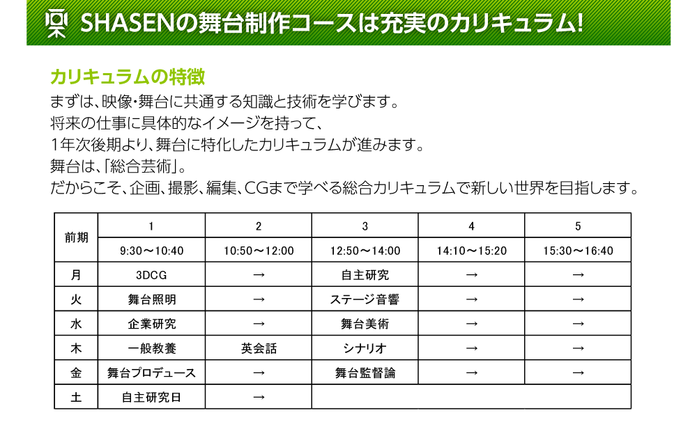 SHASENの舞台制作コースは充実のカリキュラム！